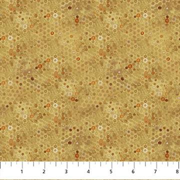 Ochre Honeycomb w Tan & Orange Circles & Dots