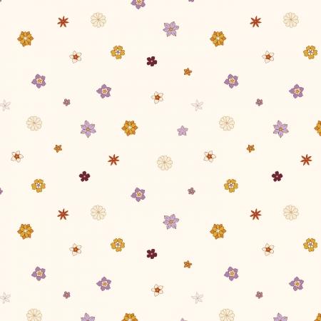 Small Purple, Peach, Brown Flowers on Cream or Off White