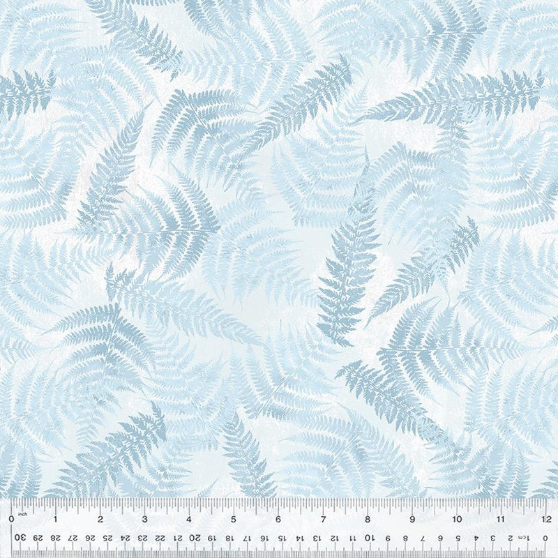 White w Light Blue Fern Leaves