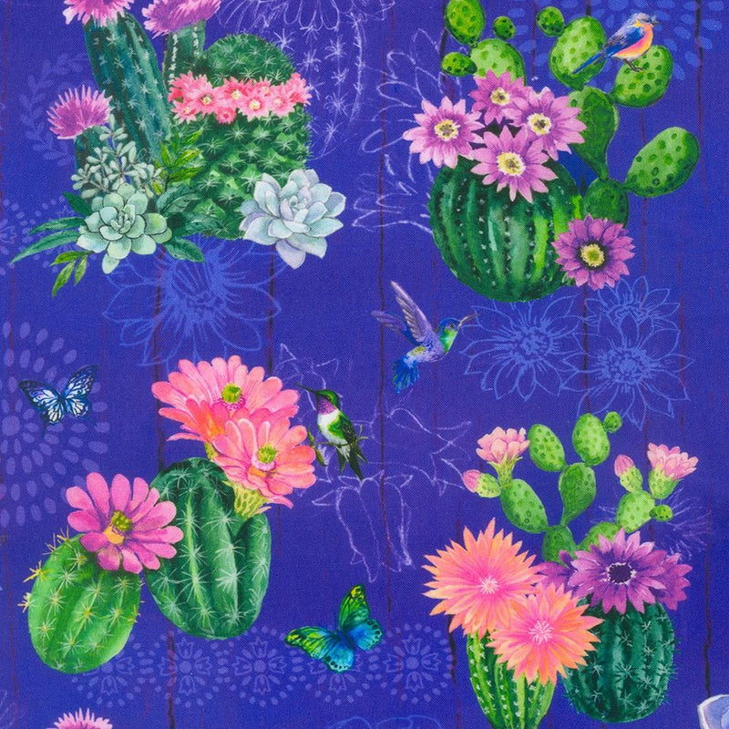 Purple w Colorful Cactus, Humming birds & Butterflies