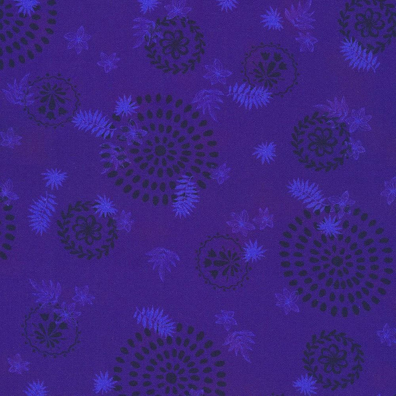 Tonal Purple Leaves & Circles in Black, Lavender Leaves Glow