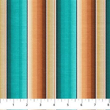 Blanket Stripe Tan, Turquoise and Brown with Black Pin Stripe