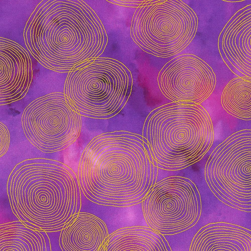 Concentric Gold Circles on Purple Mottled Background