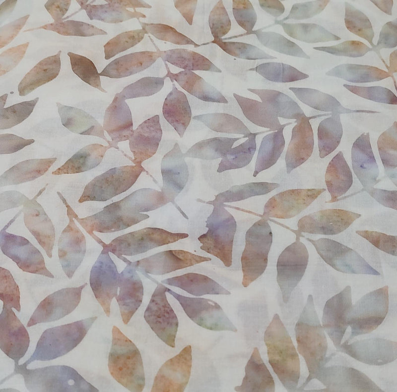 Cream w Pastel Rust, Green & Purple Leaves All Over