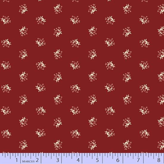 Dark Red with Cream Abstract Flowers