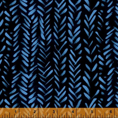 Black w light blue small strokes that form v in rows Derse The Blue One