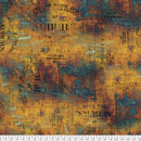 Holtz Bright Gold Rust & Teal w text old papers or sign, Tim Holtz