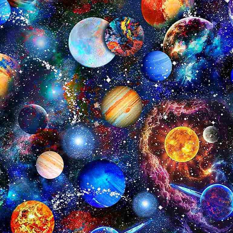Planets on Blue, Multi Colored