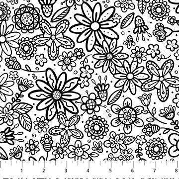 B&W Stylized Flowers on White