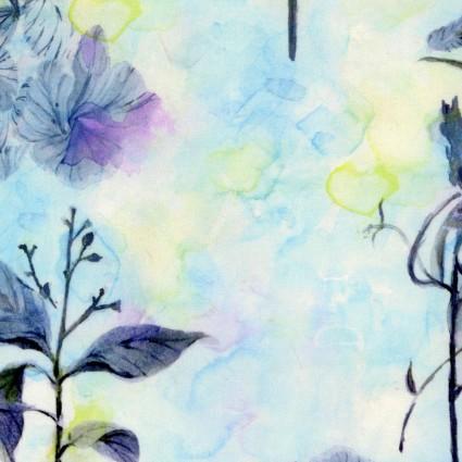 Gray Tone Watercolor Flowers on Pale Teal