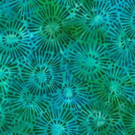 Green Blue with Spiked Flowers Aqua