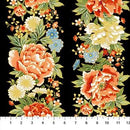 Coral Floral stripe on black