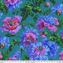 Lg Blue & Purple Flowers on Dark Teal Garden Party