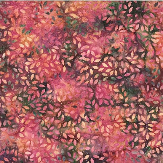 Mini leaves in Yellow & Pinks on Multi colored Pink background