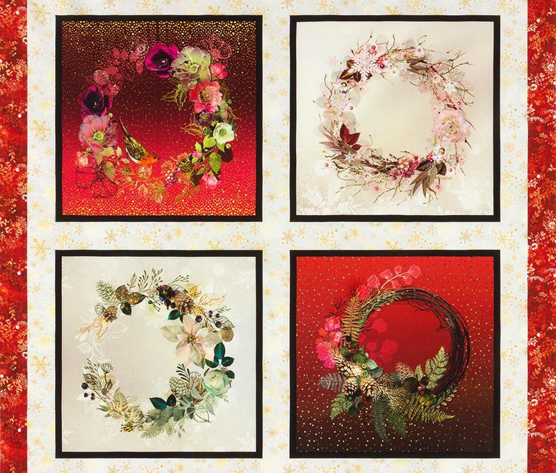 Panel Christmas Wreaths in Reds and tans