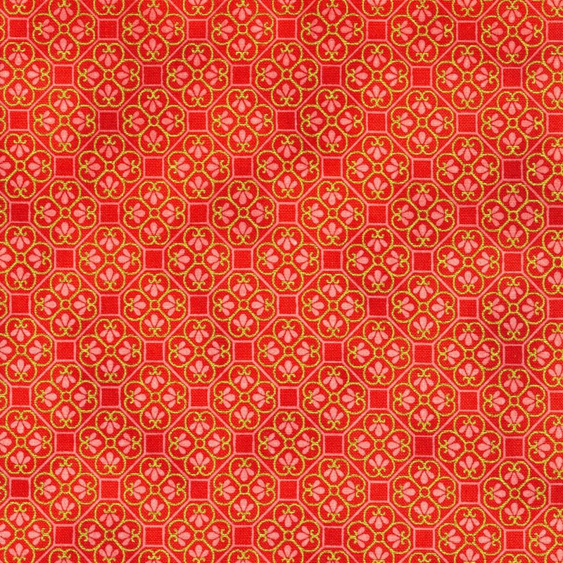 Red & Pink w Gold Geometric Tiles, Metallic