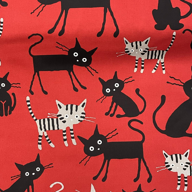 Red with Black/grey cats  heavy cloth