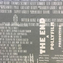 Green Gray w Off white words listing all the credits of a movie