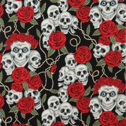 Rose Tattoo Black white skulls among bright red roses