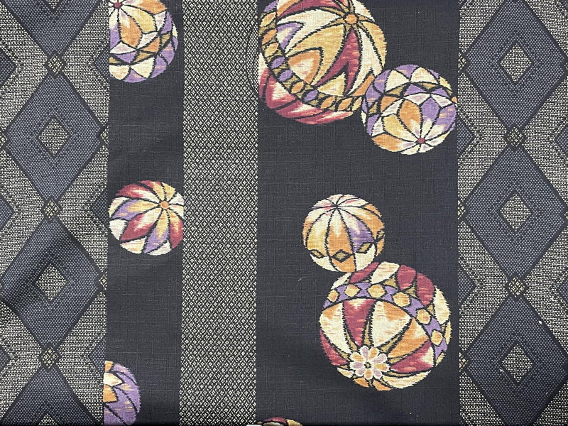 Tamari Balls on Black Rows, Blaick & White Texture Stripe Woven