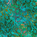 Teal & Green w Mauve Floral Scrolls, hint of brown & yellow green