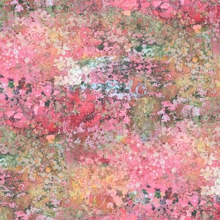 Watercolor flowers in Pink, Bushes In Pinks, Greens and Yellows Reverie