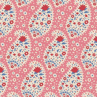 White Paisley on Pink w Small Flowers in Reds & Blues Tilda Jubilee
